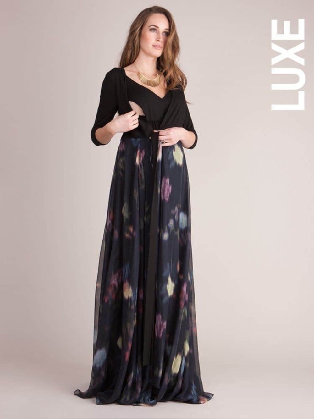 Seraphine LUXE Demelza Floral Wrap Maternity Nursing Maxi Dress Black M